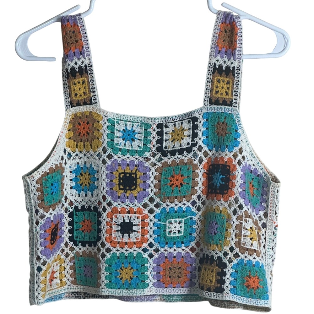Ciao Milano Crochet Granny Square Crop Top Boho Festival Concert Summer Vibrant - Picture 2 of 5